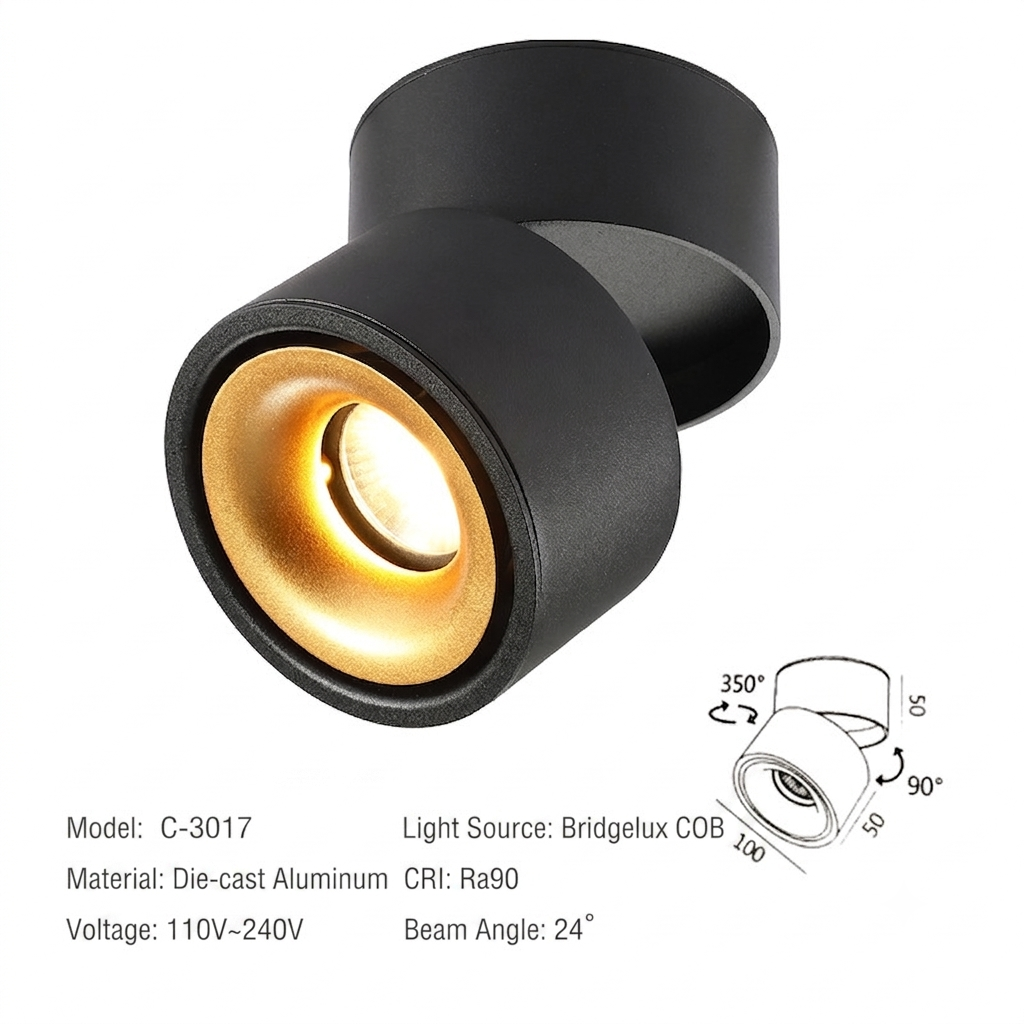 No-Hole Anti-Glare Swivel LED Ceiling Spotlight – Surface Mount for Living Room & Hallway