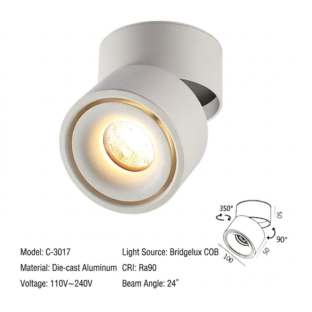 No-Hole Anti-Glare Swivel LED Ceiling Spotlight – Surface Mount for Living Room & Hallway