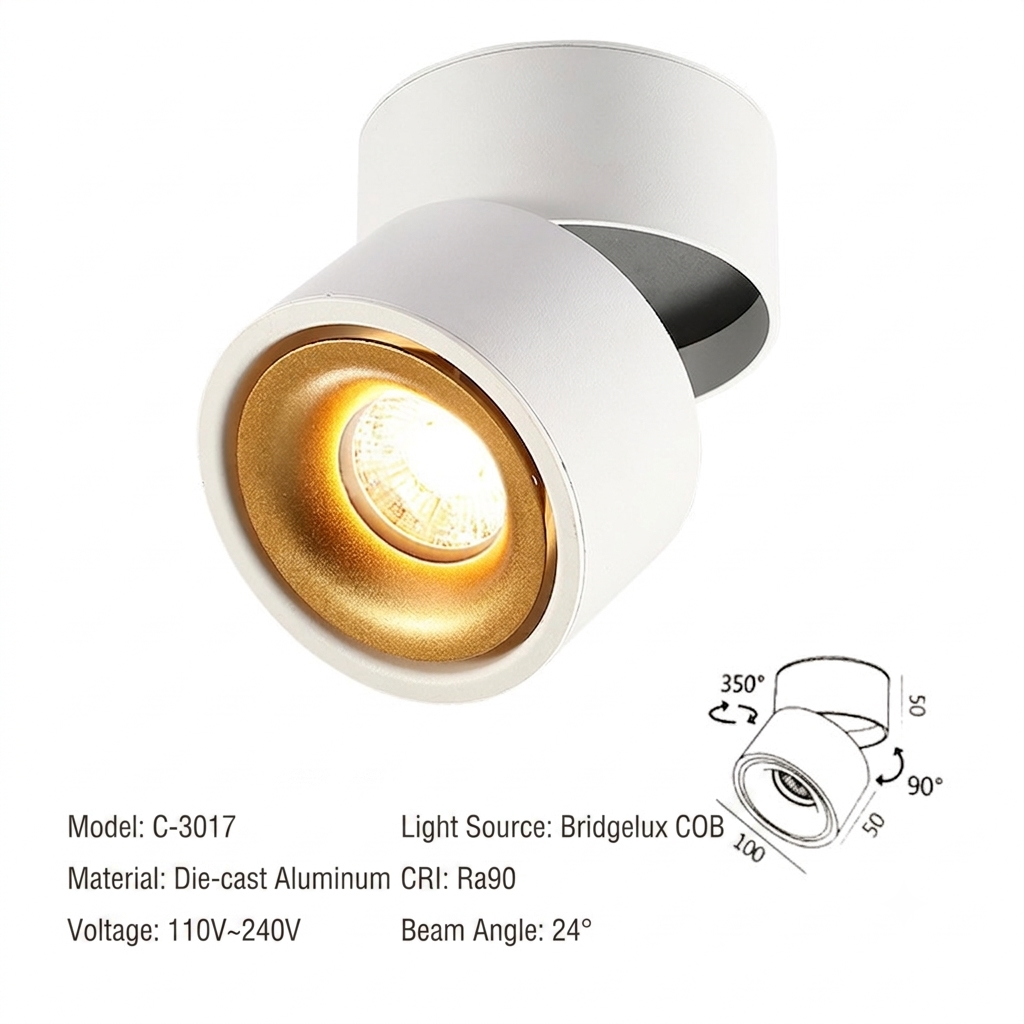 No-Hole Anti-Glare Swivel LED Ceiling Spotlight – Surface Mount for Living Room & Hallway