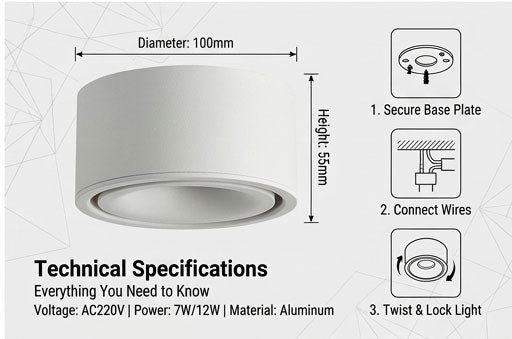 Ultra-Slim No-Hole LED Ceiling Spotlight – Surface Mount, Anti-Glare for Living Room & Hallway