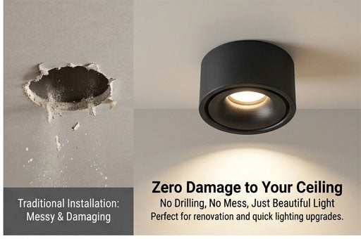 Ultra-Slim No-Hole LED Ceiling Spotlight – Surface Mount, Anti-Glare for Living Room & Hallway
