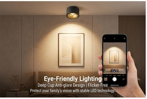 Ultra-Slim No-Hole LED Ceiling Spotlight – Surface Mount, Anti-Glare for Living Room & Hallway