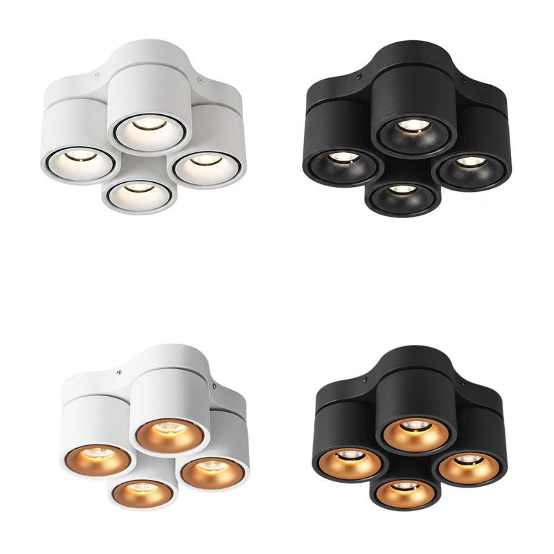 4-Head Rotatable LED Surface Spotlight | All-Aluminum | 24° Beam | No-Hole Ceiling Light