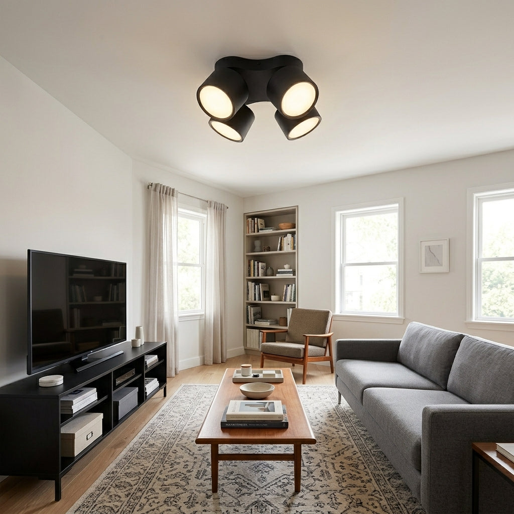4-Head Rotatable LED Surface Spotlight | All-Aluminum | No-Hole Ceiling Light