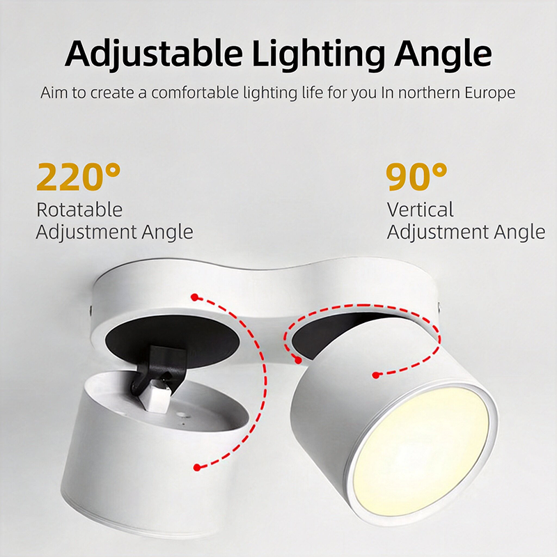 Dual Head LED Ceiling Spotlight – No Drill Surface Mount, Adjustable Swivel, Modern Home Lighting