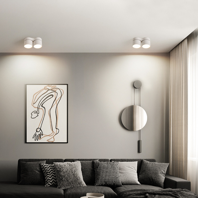 Dual Head LED Ceiling Spotlight – No Drill Surface Mount, Adjustable Swivel, Modern Home Lighting
