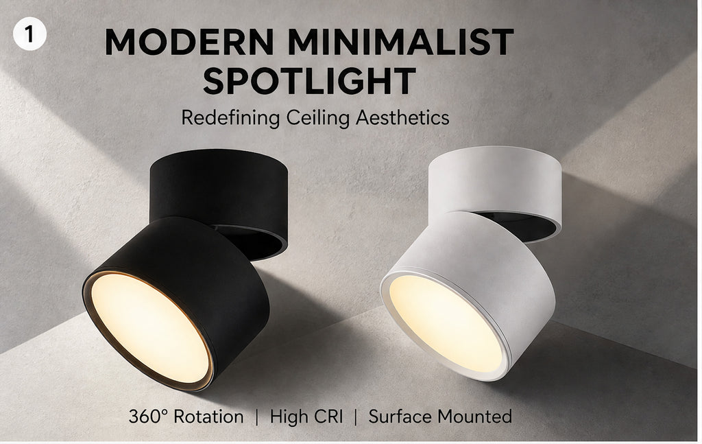 LED Ceiling Spotlight – Adjustable Swivel, Surface Mount, No Cut, Soft Wide Beam | Black & White