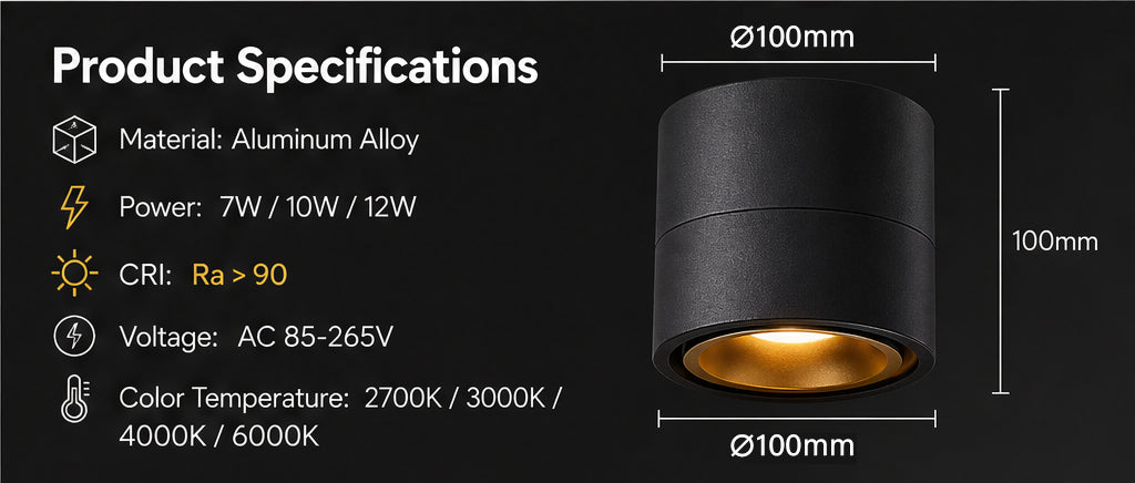 No-Hole Anti-Glare Swivel LED Ceiling Spotlight – Surface Mount for Living Room & Hallway