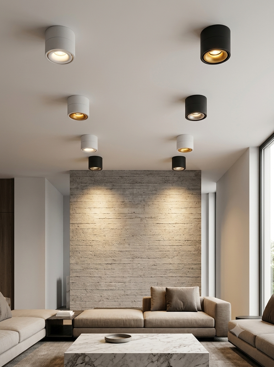 No-Hole Anti-Glare Swivel LED Ceiling Spotlight – Surface Mount for Living Room & Hallway