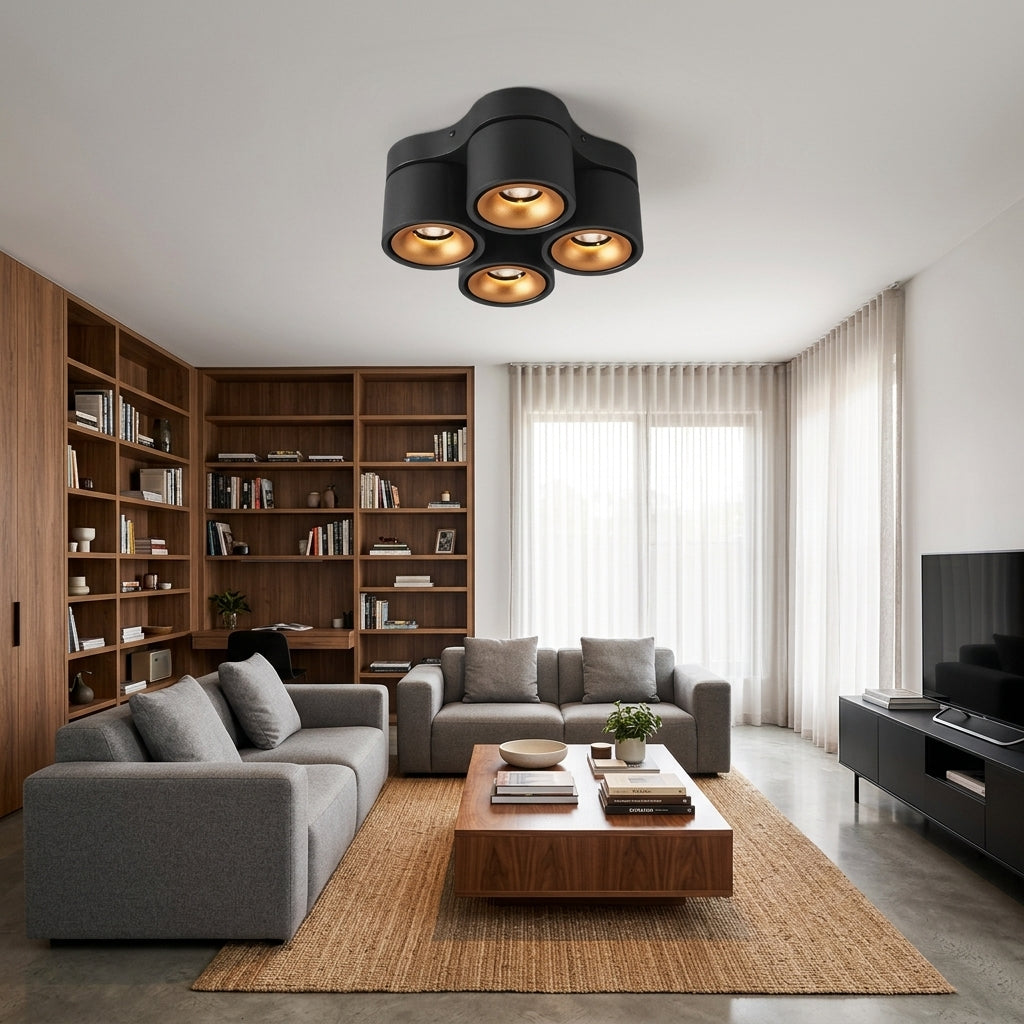 4-Head Rotatable LED Surface Spotlight | All-Aluminum | 24° Beam | No-Hole Ceiling Light