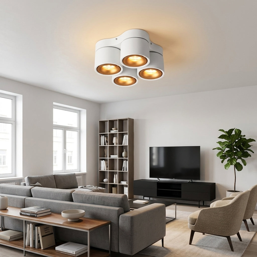 4-Head Rotatable LED Surface Spotlight | All-Aluminum | 24° Beam | No-Hole Ceiling Light