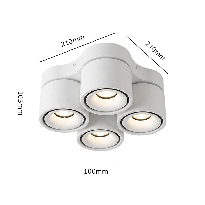 4-Head Rotatable LED Surface Spotlight | All-Aluminum | 24° Beam | No-Hole Ceiling Light