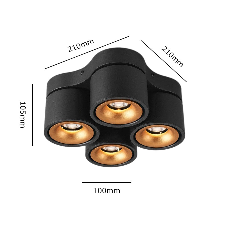 4-Head Rotatable LED Surface Spotlight | All-Aluminum | 24° Beam | No-Hole Ceiling Light