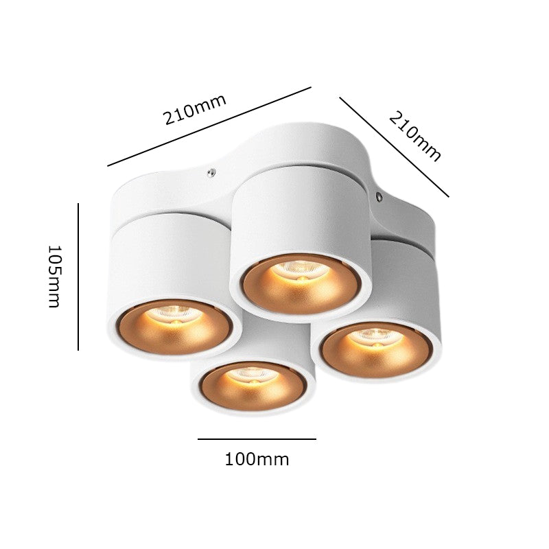 4-Head Rotatable LED Surface Spotlight | All-Aluminum | 24° Beam | No-Hole Ceiling Light