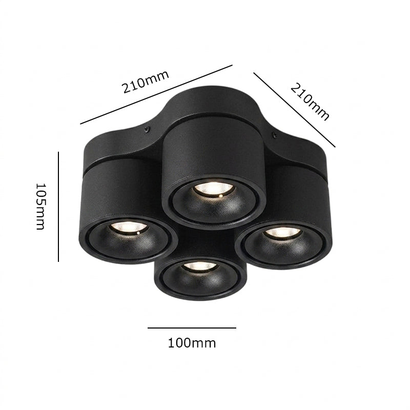 4-Head Rotatable LED Surface Spotlight | All-Aluminum | 24° Beam | No-Hole Ceiling Light