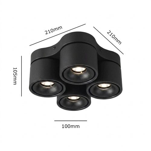 4-Head Rotatable LED Surface Spotlight | All-Aluminum | 24° Beam | No-Hole Ceiling Light