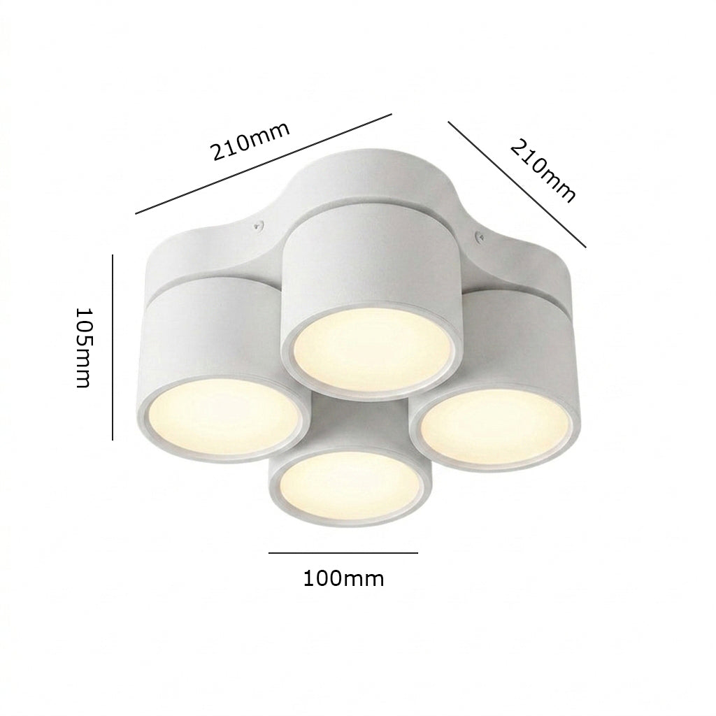 4-Head Rotatable LED Surface Spotlight | All-Aluminum | No-Hole Ceiling Light