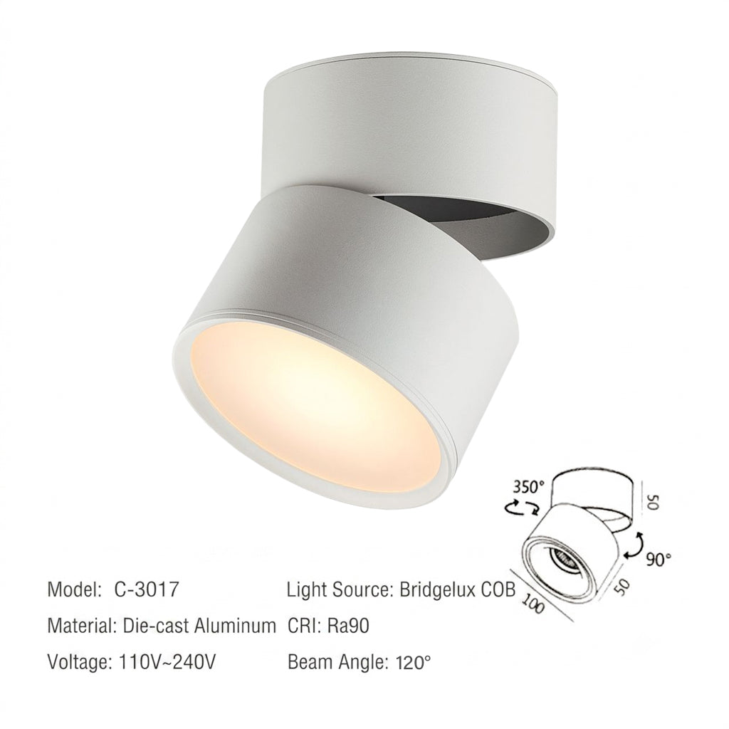 LED Ceiling Spotlight – Adjustable Swivel, Surface Mount, No Cut, Soft Wide Beam | Black & White